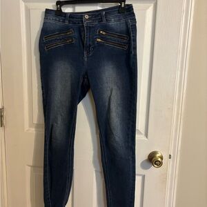 KanCan Dark Blue Skinny Jeans with Zipper Accents